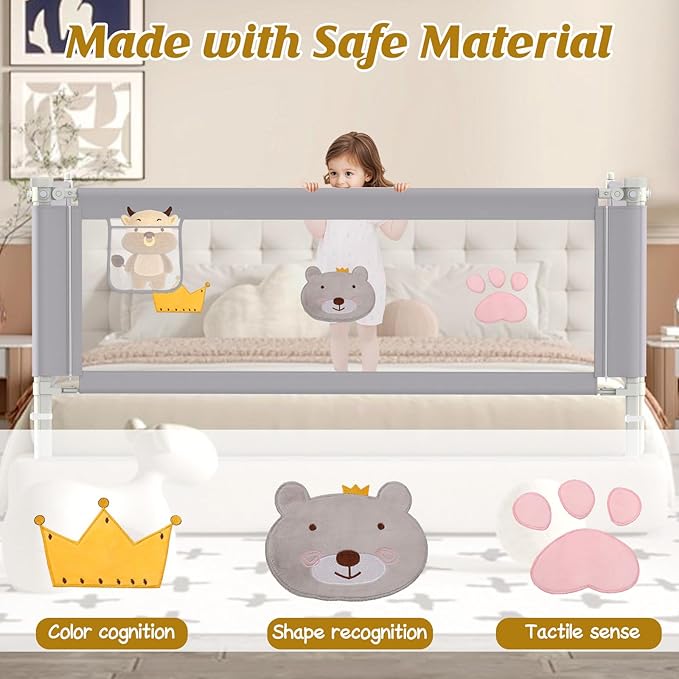 Height Adjustable Bed Rail for Toddlers, Kids Safety Baby Bed Rail for Twin/Full/King/Queen Size Bed (3 Sides, 78 * 78 * 59 Inch)