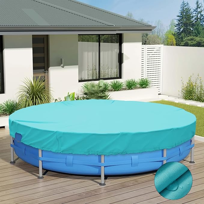 ECOOPTS 17 ft Waterproof Round Polyester Pool Cover for Above Ground Pools, Swimming Pool Cover Protector Winter Safety Cover (Turquoise)