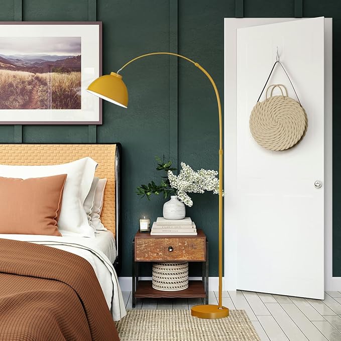 MIXL-Modern Arc Yellow Floor Lamp, Tall Reading Lamps Floor Standing,