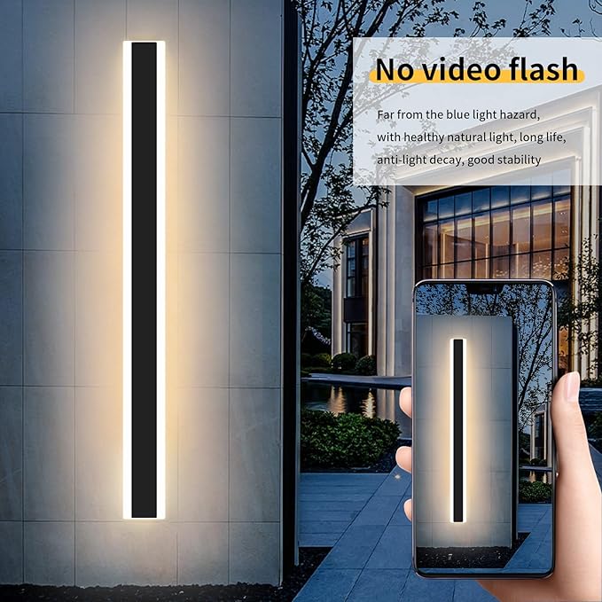 Modern 47inch Outdoor Wall Light, 3000k/4500k/6000k 3 Color Change Black