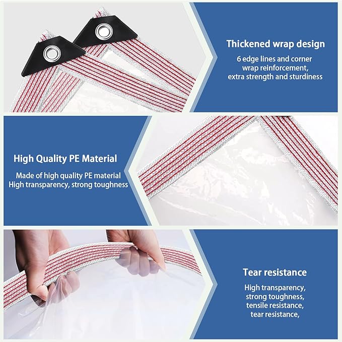 Clear Tarp Waterproof with Grommets 10x10ft,Transparent Tarpaulin Large (Small),Heavy Duty PVC Vinyl Tarps Cover for Outdoor/Camping/Plant/Garden/Chicken Coop