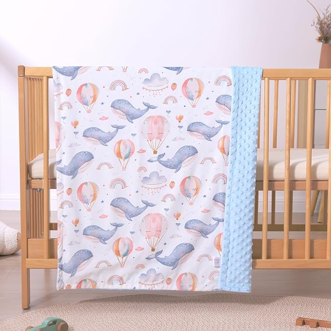 iEvolve Baby Nursery Bed Blankets Ultra Soft Double Layer Mini Blanket Minky Blanket Receiving Blankets Shower Gifts(Whale,45 * 60in)
