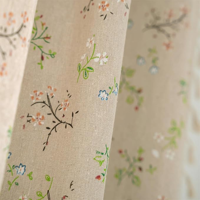 ENJOYBRIDAL Floral Farmhouse Curtains 96 Inches Long Semi Sheer Living Room Drapes Boho Light Filtering Vintage Decor Window Curtain Panels with Tassel Beige Rod Pocket Bedroom Drapes, 4 Panels