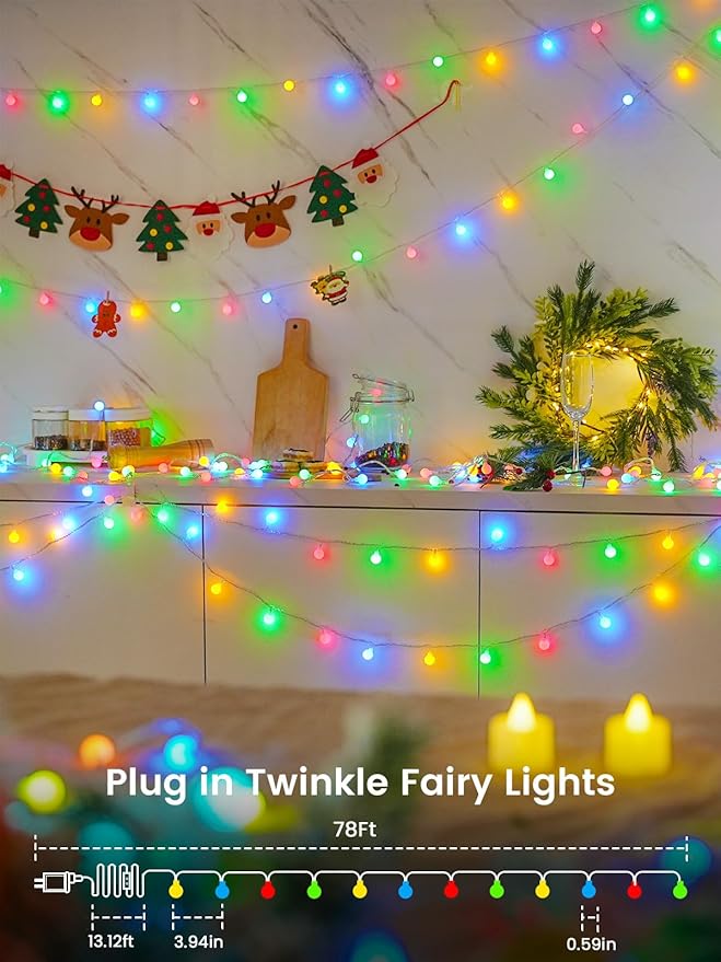 78ft Smart Color Changing Christmas Lights, 200 LED RGB Globe String Lights App