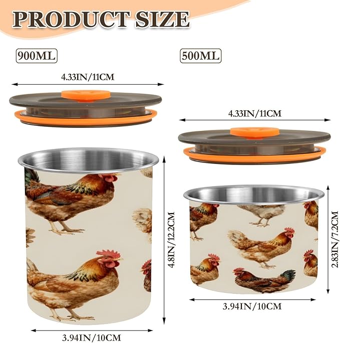 Farmhouse Roosters Coffee Canister 17oz Stainless Steel Airtight Food Storage Container with Lid for Beans/Cereal Preserval