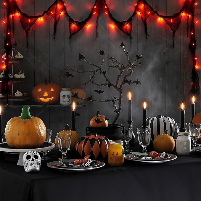 Halloween Horror Atmosphere Lights, Orange&Purple LED String Lights with 9.9FT Creepy Black Gauze, Battery Powered with Timer & 8 Flashing Modes (2 Pack Red)