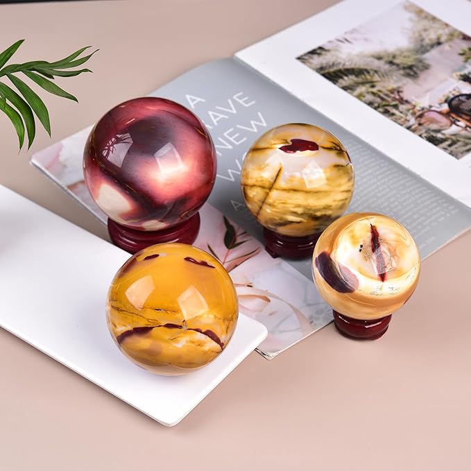 JIC Gem Natural Eggs Yolk Quartz Ball Sphere Big Gemstone Ball Healing Crystal Decorative Ball with Stand Chakra Meditation Reiki Desktop Decoration 9-10cm