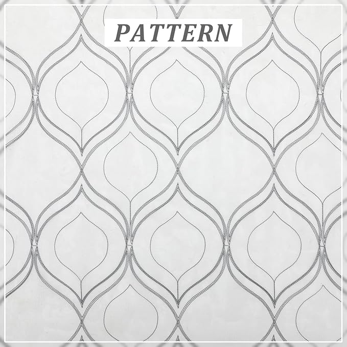VISIONTEX White Sheer Curtains 54 Inch Length 2 Panels Set Grey Moroccan Embroidered Curtains Trellis French Textured Rod Pocket Voile Tulle Semi Window Drapes for Bedroom Living Room 54 x 54 Inches