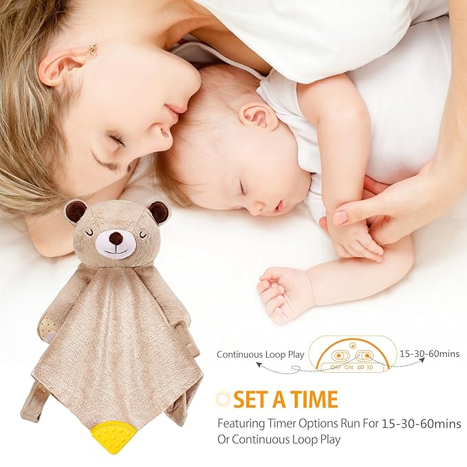 BEREST Rechargeable Baby Cry Sensor Sleep Soother Heartbeat Bear Lovey Blanket Comforter Toy, Help Newborns Go to Sleep Faster & Stay Asleep Longer, Great Nursery Decor Infants Shower Gifts