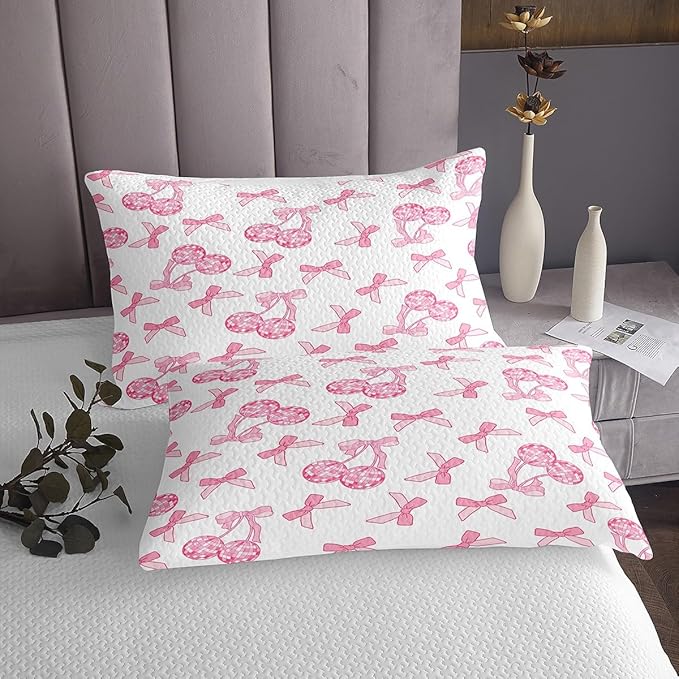 Cartoon Bowknot Kids Bedspread King Size,Western Cowgirl Disco Ball Retro Coverlet Set,Girls Women Room Decor,Bow Tie Cute Princess Quilted Coverlet,Pink Romantic Bedding Quilt,2 Pillowcases