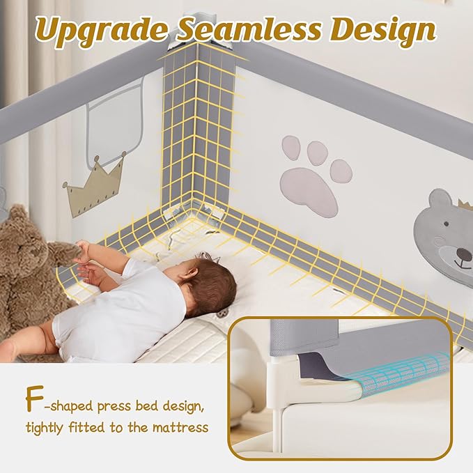 Height Adjustable Bed Rail for Toddlers, Kids Safety Baby Bed Rail for Twin/Full/King/Queen Size Bed (3 Sides, 78 * 78 * 59 Inch)