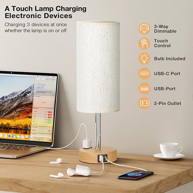 Fenmzee Bedside Table Lamp for Bedroom