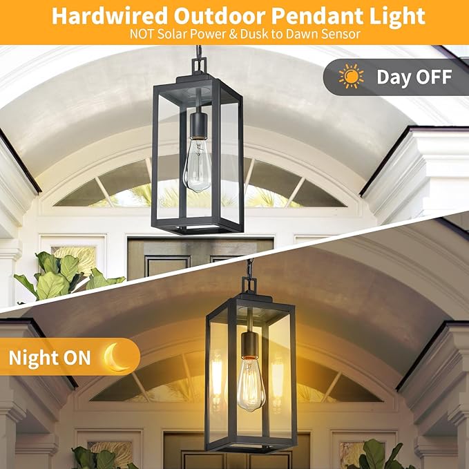 15'' Outdoor Pendant Light, Modern Outside Chandelier Outdoor Hanging Lantern