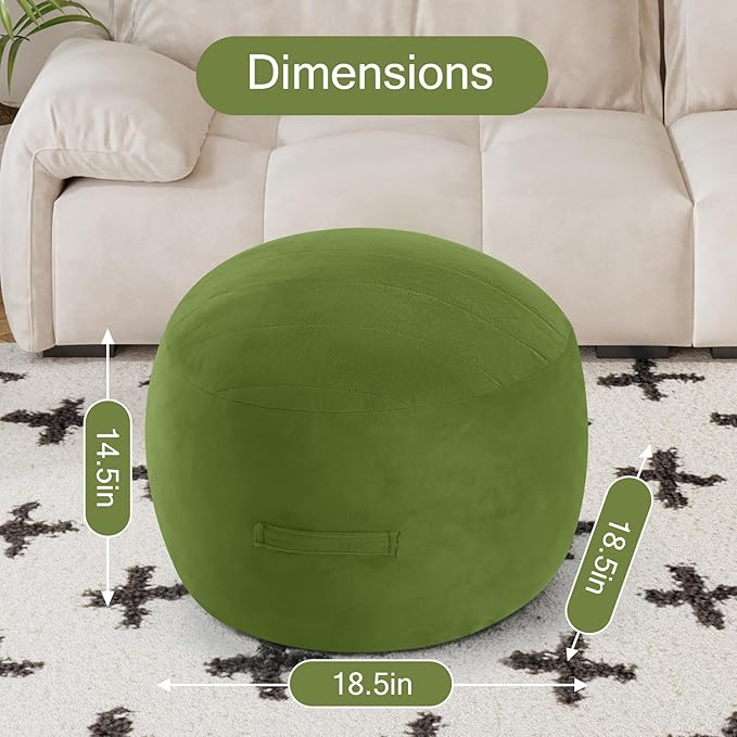 MeMoreCool Round Stuffed Pouf Ottoman Foot Rest, Floor Pouf Foot Stool with Soft Foam Chunk Filling, Small Round Ottoman Footstool Circle Footrest for Living Room, Green