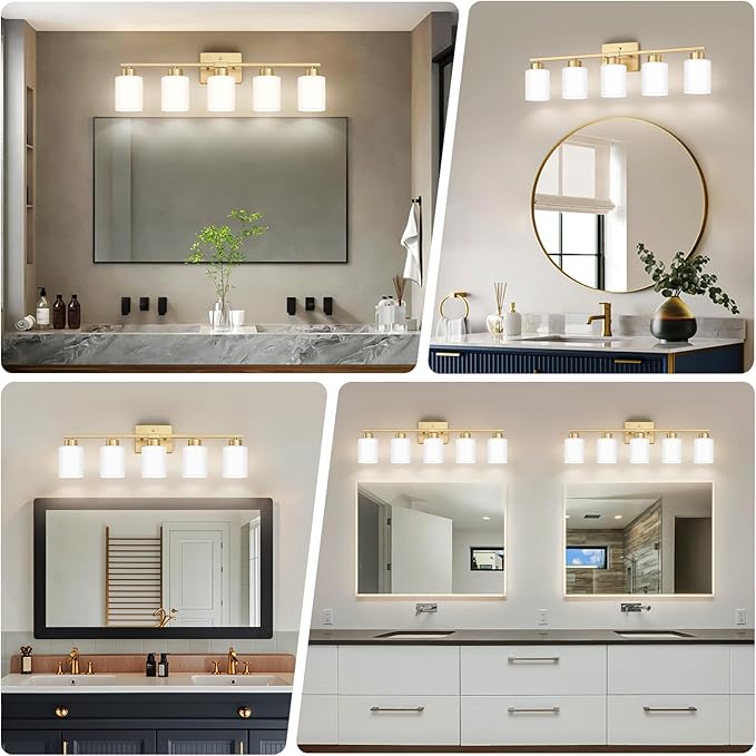 Gold Bathroom Light Fixtures, 5-Light Modern Vanity Light Over Mirror, Wall