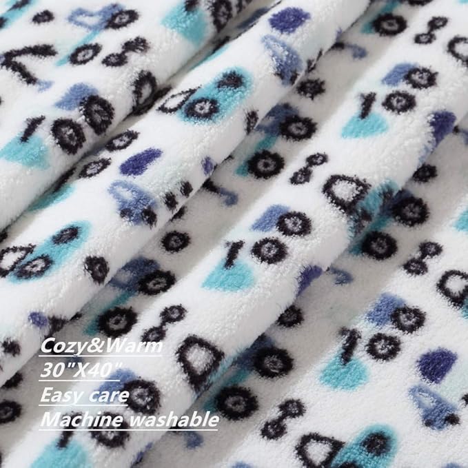 CREVENT 30"X40" Cute Lightweight Silky Cozy Warm Baby Blanket for Boys Infant Toddler Newborn Unisex Crib Cot Stroller, for All Season - Blue Truck