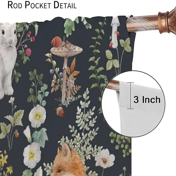 Animal Curtains, Watercolor Forest Animals Plants Pattern Blackout Window Treatments, Rod Pocket Thermal Insulated Drapes 2 Panel Sets for Bedroom Living Room, 63" W X 72" L