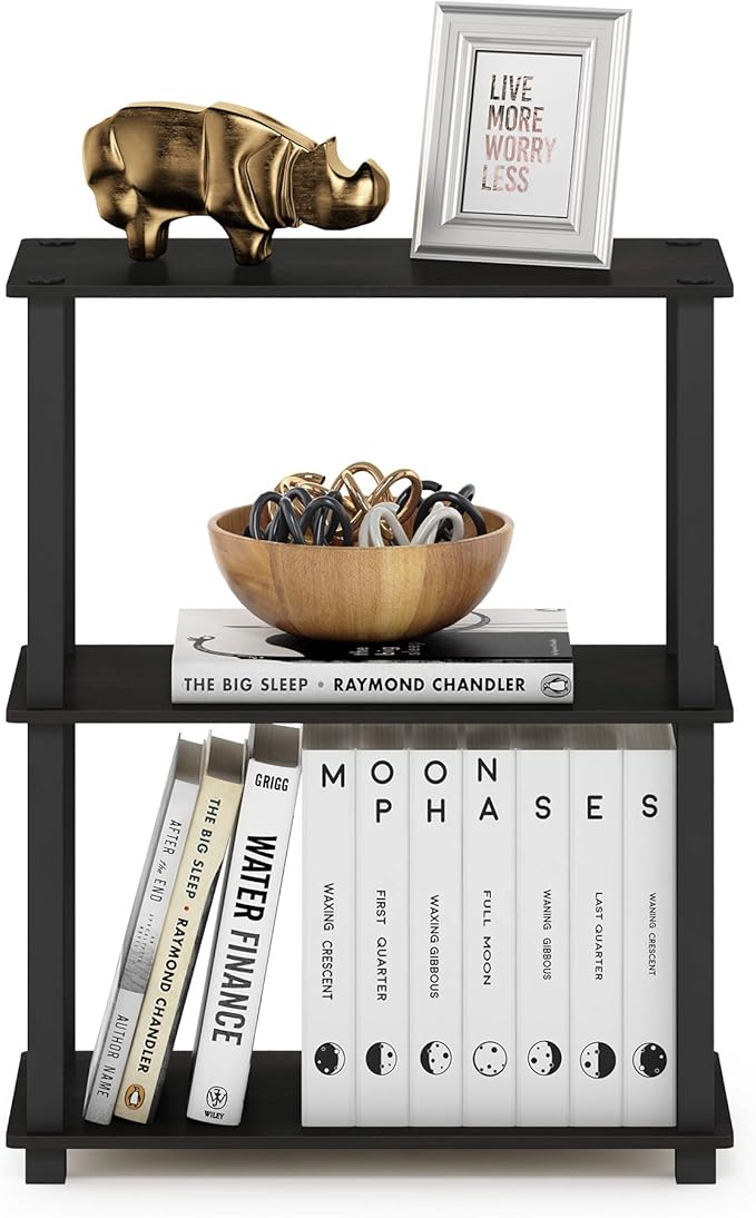 Furinno Turn-S-Tube 3-Tier Compact Multipurpose Shelf Display Rack with Square Tube, Espresso/Black