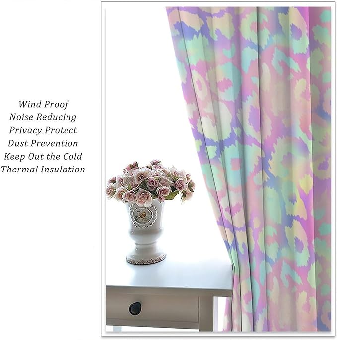 Colorful Leopard Curtains, Cheetah Safari Modern Rainbow Leopard Design Window Curtains for Bedroom Living Room Boys Kids Room 84" W X 84" L