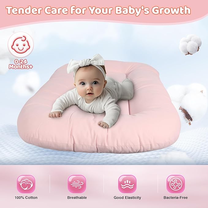 Baby Lounger - Baby Lounger for Newborn, 0-24 Months, Infant Lounger for Home and Travel, Soft Cotton, Baby Nest Lounger, Newborn Babies Essentials Gifts, Pink (Lounger Cover Included)