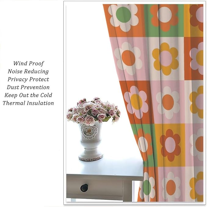 70s Flowers Curtains,Vintage Cute Colorful Abstract Floral for Girls Kids Bedroom Bathroom Curtains Window,Trendy Groovy Funky Novelty Home Window Treatments Drapes 72"" W X 63"" L, Style-5