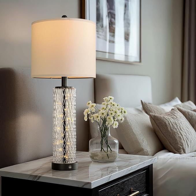 Oneach 27.75” Table Lamps Set of 2, USB A+C, Glass Lamps