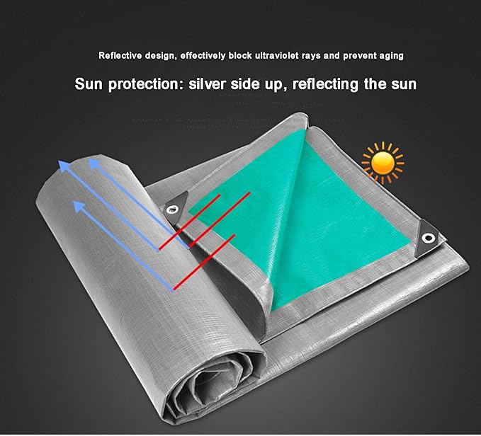 Heavy Duty Tarp Tarpaulin Reinforced Eyelets,Thick 0.32mm PE Waterproof Silver Tarp Sheet Cover,for Kennels Chicken Coop Fishpond Hay Log Pile Roof Trailer Outdoor Furniture (5x6m/16x20ft)