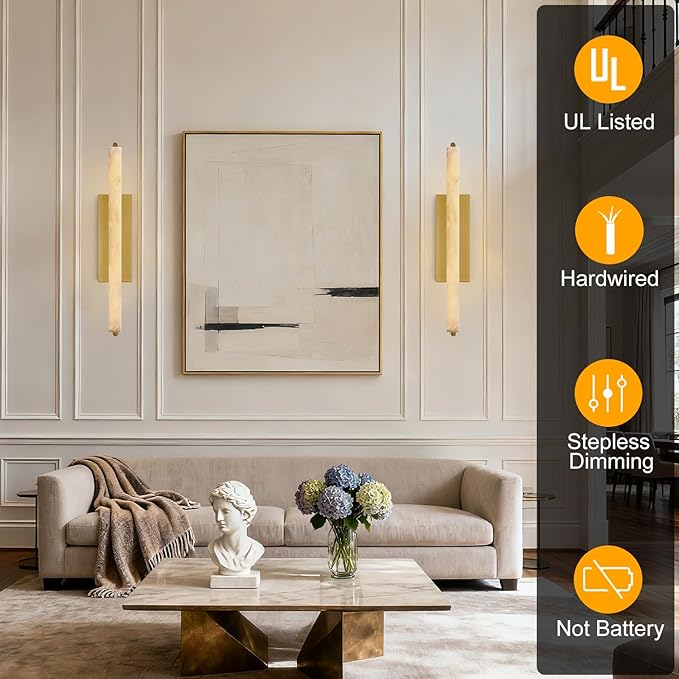 Alabaster Wall Sconce, Brass Modern Bathroom Sconces, Indoor Wall Lighting