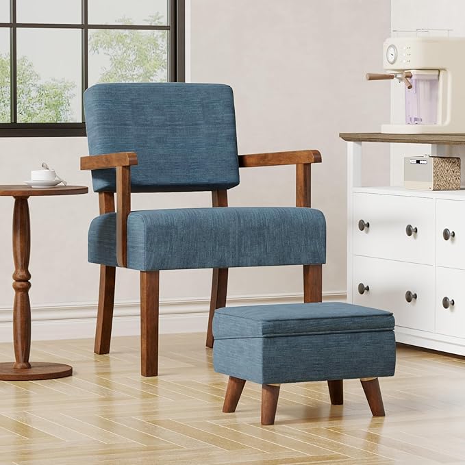 Accent Chair Set of 2 with Table, Living Room Chairs with Soft Seat and Armrests for Living Room Bedroom Reading Room Waiting Room, Lake Blue (AC01)