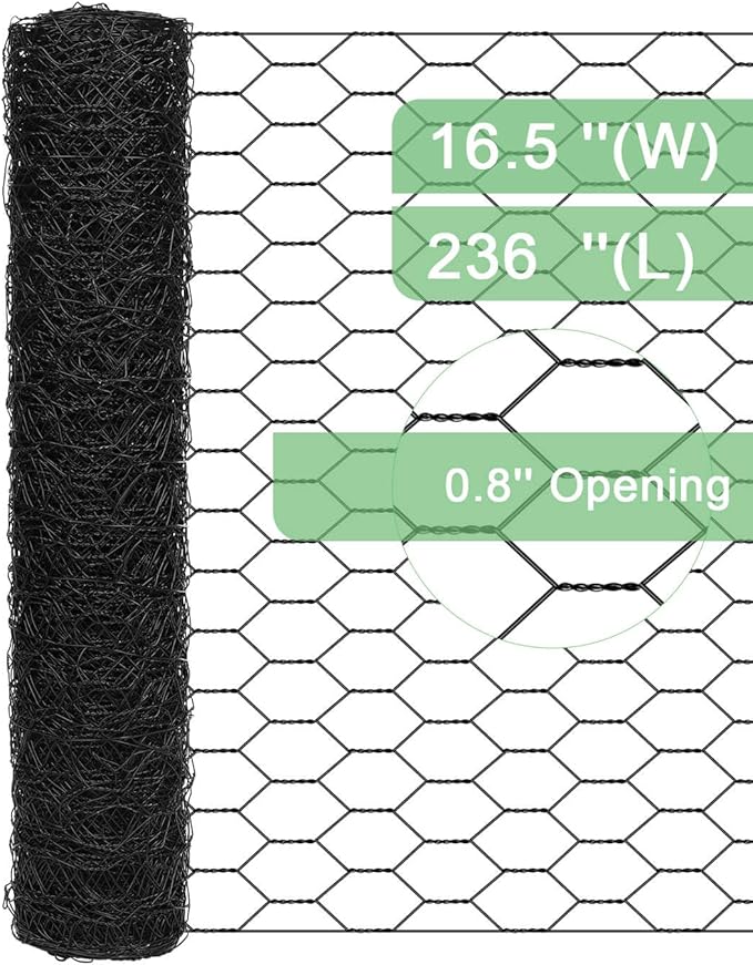 vensovo Garden Poultry Black Chicken Wire - 16.5 '' × 236 '' Chicken Wire for Crafts, Garden Fence Animal Barrier, 1 inch Mesh Poultry Netting Fence, Pet/Rabbit/Chicken Wire Fencing