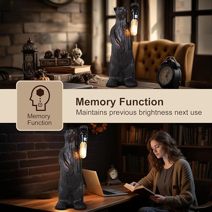 Scenekoy Bear Table Lamp for Living Room Bedroom, Memory Function, 3 Way