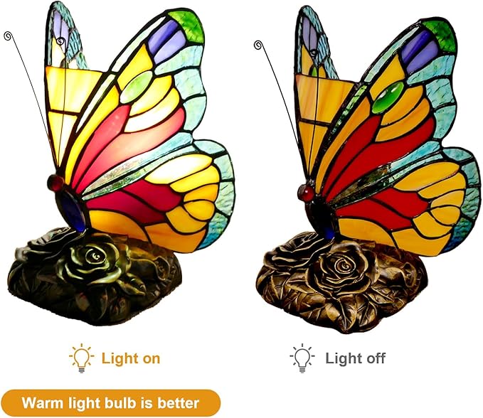 Tiffany Table Lamp Bedside Lamp Colorful Butterfly 5.9" Wide 9" Tall Stained