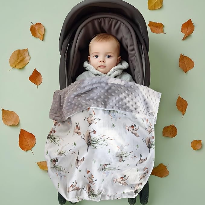 LifeTree Baby Blankets for Newborn, Soft & Lightweight Swaddle Blankets, Muslin Front and Dotted Fleece Backing Receiving Bed Throw Blanket Unisex, 31X40 Inches, Baby Girl & Boy Blanket, Duck