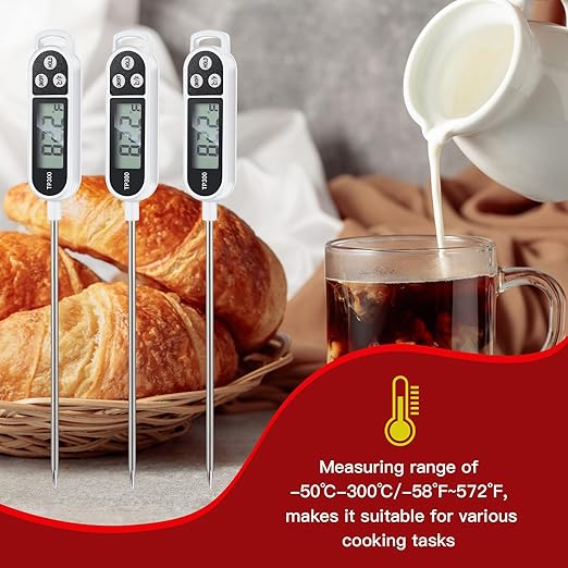 6 Pcs Instant Read Meat Thermometer with Long Probe 9.65 Inch Kitchen Cooking Food Candy Waterproof Digital Thermometer for BBQ Water Milk Yogurt Liquid Cooking(White)