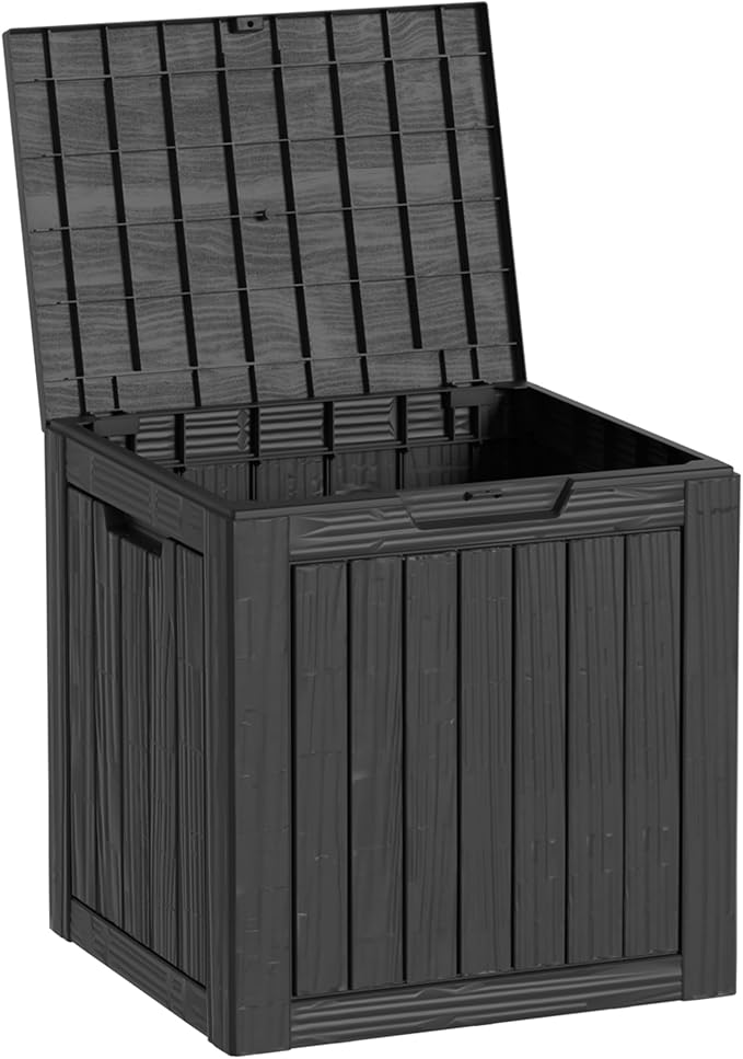30 Gallon Black Resin Deck Box - Lockable, Waterproof Outdoor Storage for Patio Cushions, Garden Tools & Package Delivery - UV-Resistant Utility Container for Porches, Balconies
