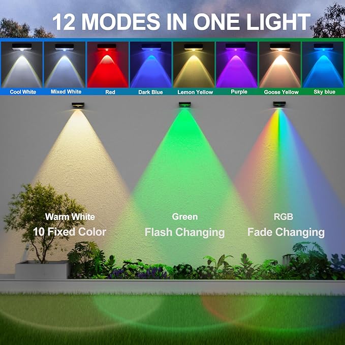 Solar Fence Lights, Fence Lights Solar Powered Waterproof IP65 Multicolor Led
