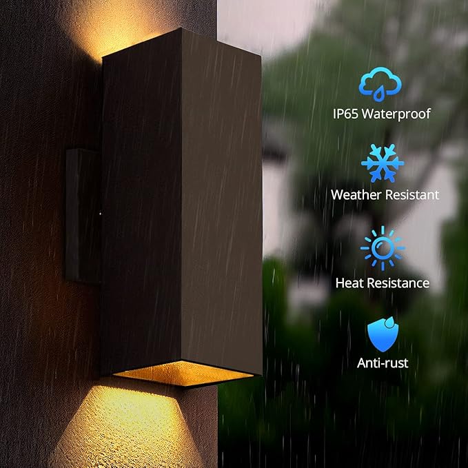 wowlite Modern Up Down Wall Lights Outdoor Dusk to Dawn Photocell Sensor