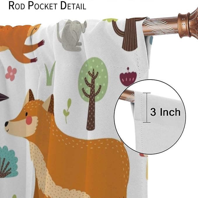 Kids Safari Animals Curtains, Baby Boy Girl Rustic Woodland Printed Cartoon Forest Window Treatments for Bedroom Living Room Nursery 2 Panels Sets, 42x45 Inch