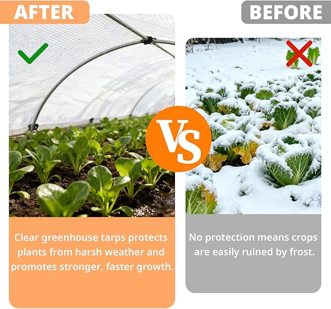 16Mil Clear Greenhouse Tarp, Heavy Duty Clear Tarp with Grommets 6x10FT, Reinforced Poly Transparent Greenhouse Plastic Cover Waterproof UV Resistant for Gardening, Farming, Canopy, Chicken Coop