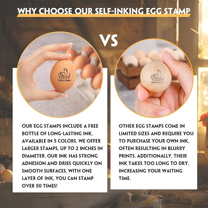 HDSD Custom Egg Stamp, Personalized Egg Markers Long Lasting Uniquely Designed Stamps, Large Egg Markers for Fresh Farm Coop Branding & Backyard Egg Stamping, Includes Ink Bottle
