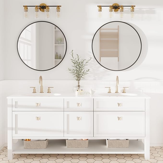 Inlight 23" Wide 4-Light Brass Gold Bathroom Vanity Light, Modern Black Bath