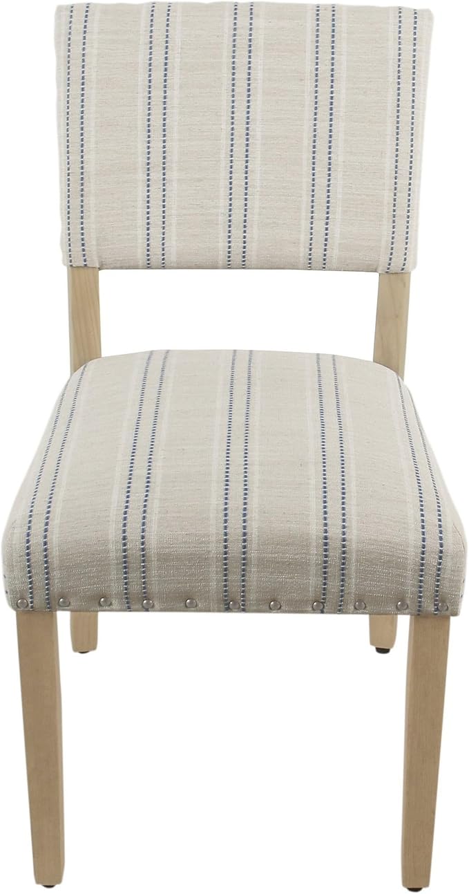 Homepop Home Decor | Upholstered Dining Chairs | Dining Chairs Set of 2 with Nailhead Trim | Decorative Home Furniture, Blue and White Stripes