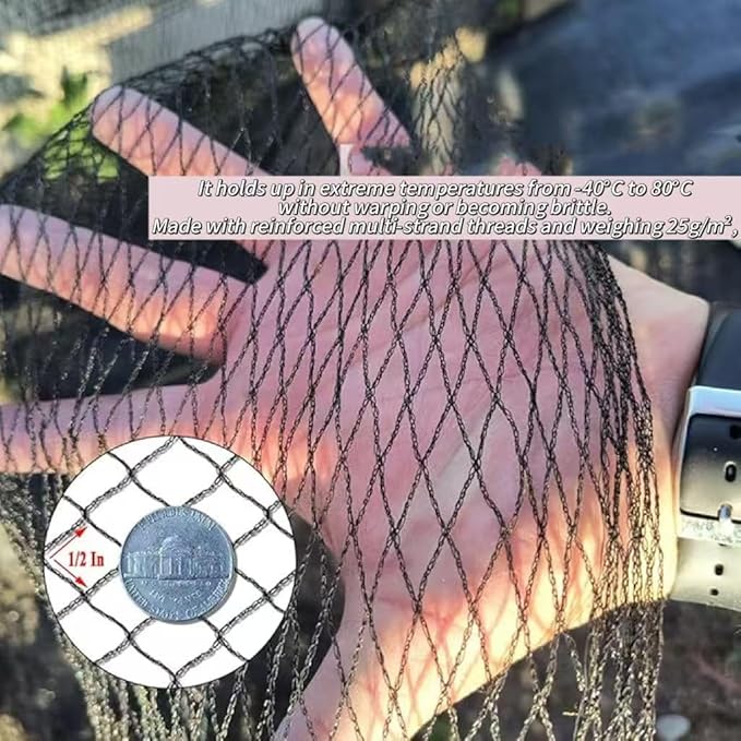 JUNFLYING 10x10 Ft Pond Netting for Leaves, 1/2 in Fine Mesh, Strong Woven Koi Fish Net Cover, Against Birds, Cats & Predators, Stakes Included