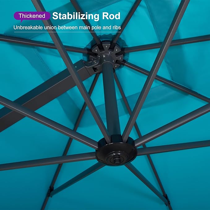 PURPLE LEAF 13 FT Square Patio Umbrella with Base Included Large Cantilever Outdoor Aluminum Offset Umbrella with 360-degree Rotation for Garden Deck Backyard Pool Turquiose Blue
