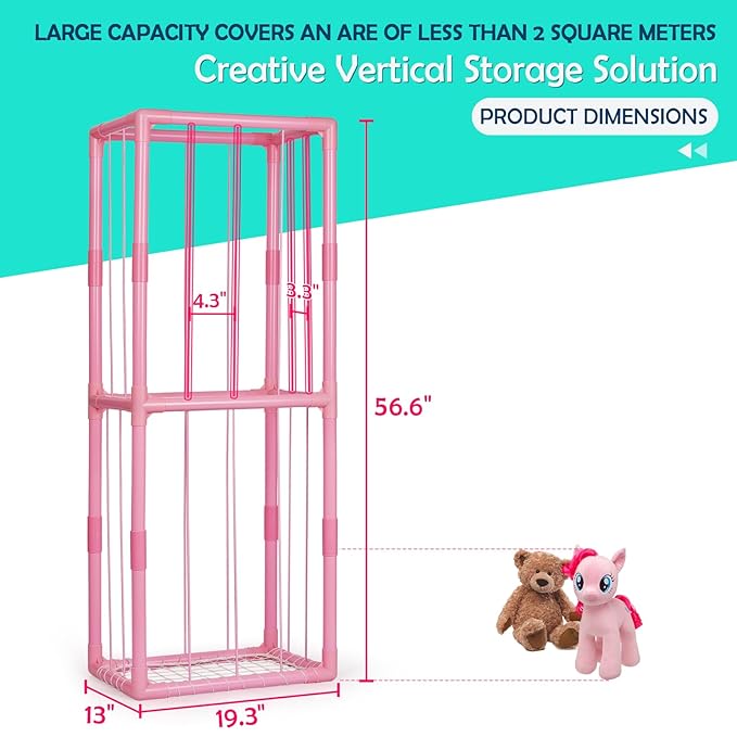 Stuffed Animal Zoo Storage Stuffed Animal Holder PVC Plush Storage Organizer Shelf with Elastic Band for Nursery Play Room Bedroom (Pink)