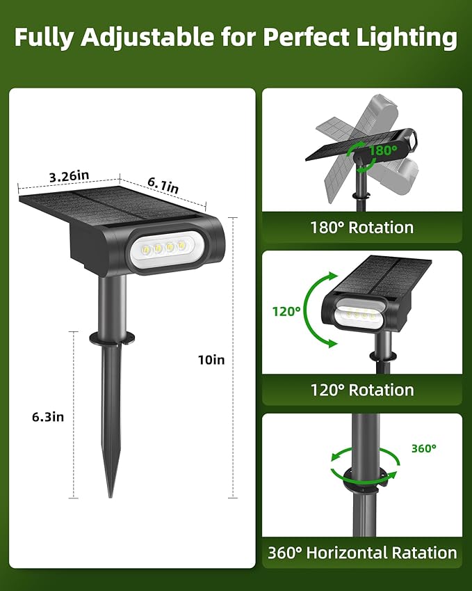 EZVALO Solar Spot Lights Outdoor Waterproof IP67, 3 Lighting Modes Landscape