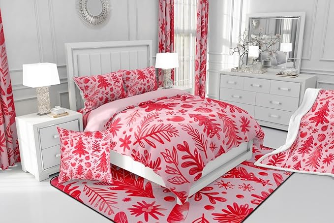 Feelyou Christmas Kids Comforter Set Full Size Snowflake Candy Bedding Set Xmas Tree Duvet Quilt for Kids Boys Girls Bedroom Pine Tree Decor Microfiber Ultra Soft Breathable