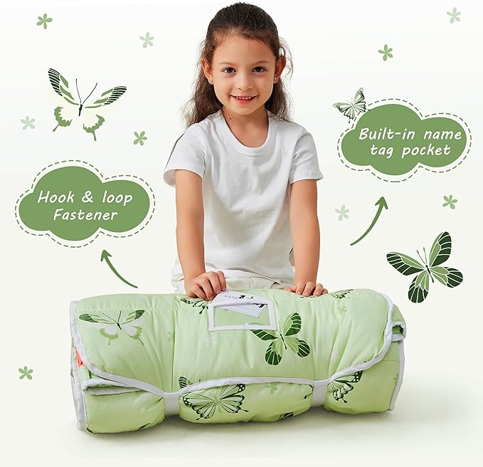 Toddler Nap Mat with Pillow and Blanket, Extra Large Rolled Napping Mats,Slumber Bags for Boys Girls,Kids Sleeping Bag for Daycare, Preschool Travel Camping