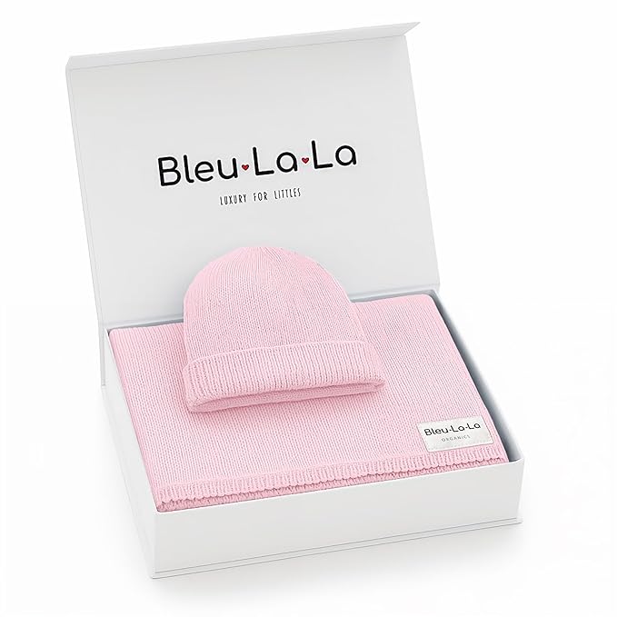 Luxe Collection 100% Organic Luxury Knit Baby Blanket + Hat Set (Blush Pink)