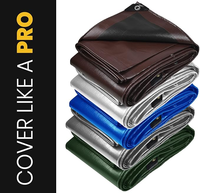 PROTARP Extra Heavy Duty 16 Mil Tarp Cover, Waterproof, UV Resistant, Rip and Tear Proof, Poly Tarpaulin with Reinforced Edges for Roof, Camping, Patio, Pool, Boat. (Green/Black 40′ X 50′)